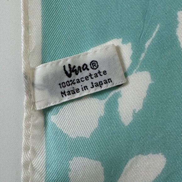 VTG Vera Neumann Teal Acetate Scarf 14x43 in 1960s - Picture 10 of 10